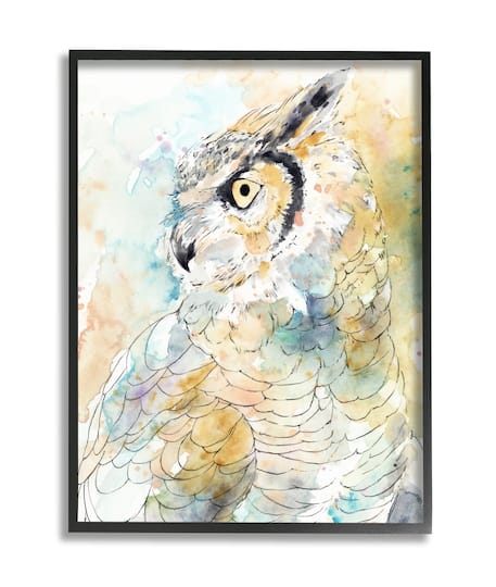 Stupell Industries Owl Side Eye Portrait Woodland Bird Watercolor in Frame Wall Art